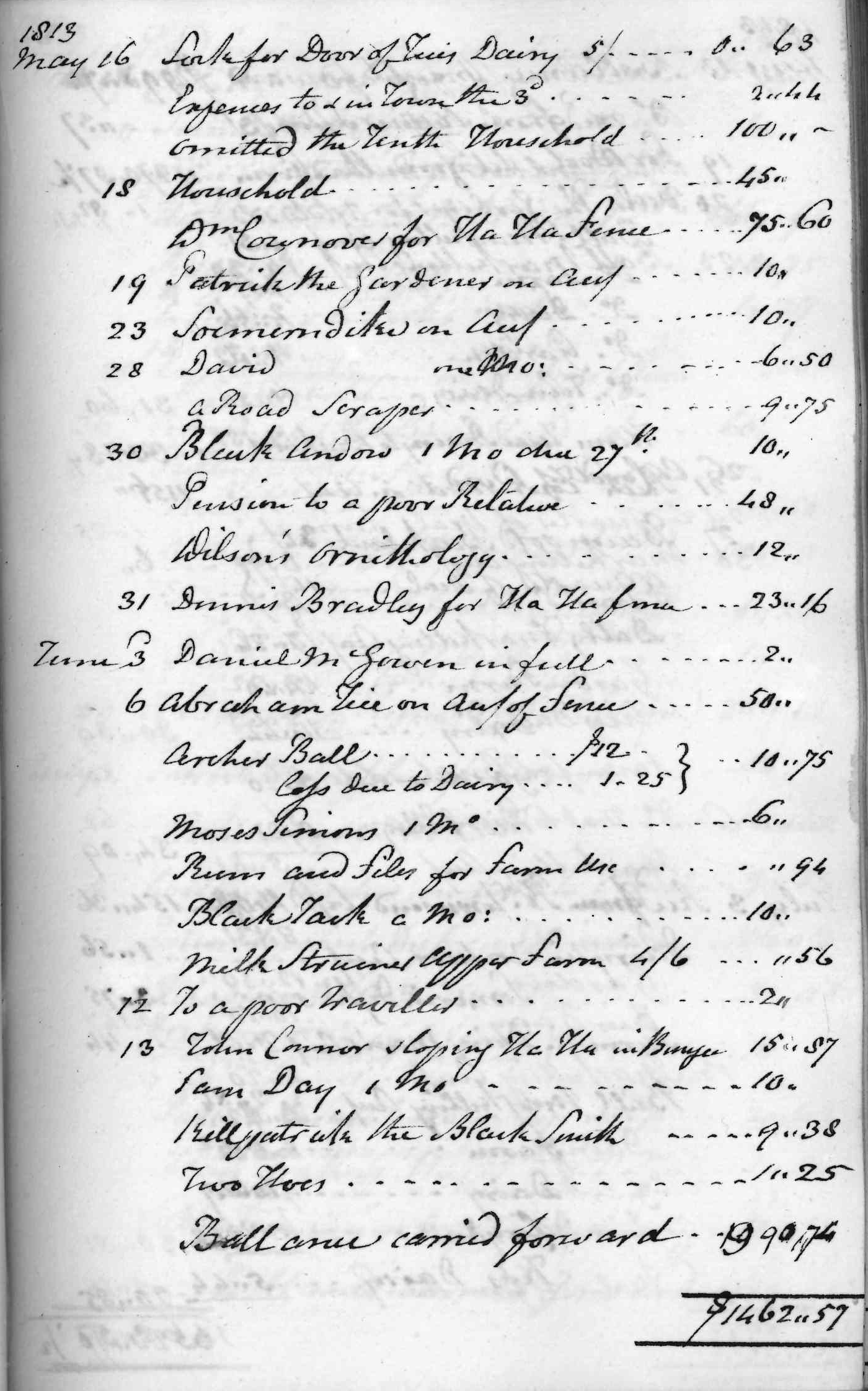 Gouverneur Morris Cash Book, folio 18, right side